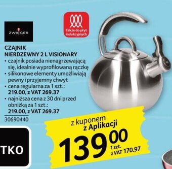 Selgros ZWIEGER CZAJNIK NIERDZEWNY 2 L VISIONARY oferta