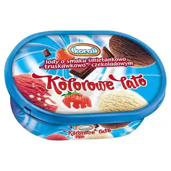 Carrefour Express Koral kolorowe lato lody o smaku śmietankowo-truskawkowo-czekoladowym 1 l oferta