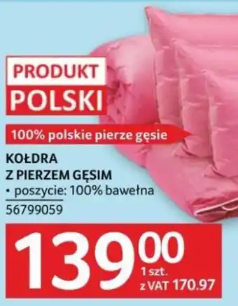 Selgros KOŁDRA Z PIERZEM GĘSIM oferta