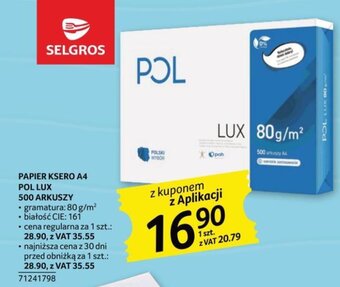 Selgros PAPIER KSERO A4 POL LUX 500 ARKUSZY oferta