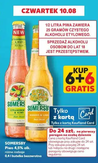 Kaufland SOMERSBY Piwo 4,5% alk. 0,4 l KUP 6+6 GRATIS oferta