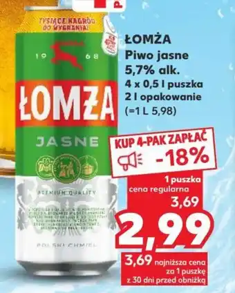 Kaufland ŁOMŻA Piwo jasne 5,7% alk. 4 x 0,5 l puszka 2l opak. oferta