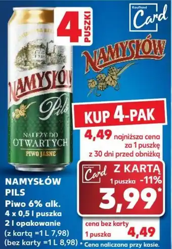 Kaufland NAMYSŁÓW PILS Piwo 6% alk. 4 x 0,5 l puszka 2l opakowanie oferta