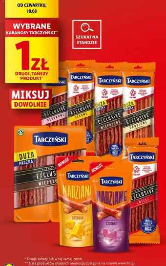 Lidl WYBRANE KABANOSY TARCZYŃSKI** 1 ZŁ DRUGI, TAŃSZY PRODUKT* oferta