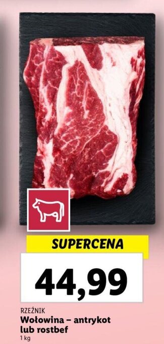 Lidl Wołowina - antrykot lub rostbef 1 kg oferta
