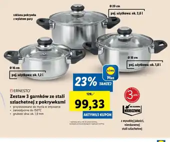Lidl ERNESTO Zestaw 3 garnków ze stali szlachetnej z pokrywkami oferta