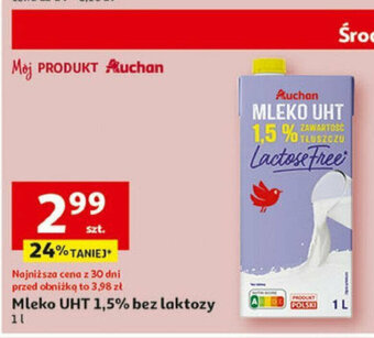 Auchan Mleko UHT 1,5% bez laktozy 1l oferta