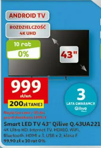 Auchan Qilive Smart LED TV 43" Q.43UA221 4K Ultra HD. Internet TV, oferta