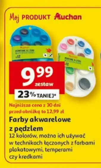Auchan Farby akwarelowe z pędzlem oferta