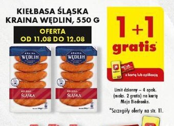 Biedronka KIEŁBASA ŚLĄSKA KRAINA WĘDLIN, 550 G 1+1 gratis oferta