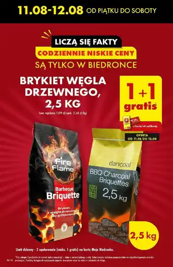 Biedronka BRYKIET WĘGLA DRZEWNEGO, 2,5 KG 1+1 gratis oferta