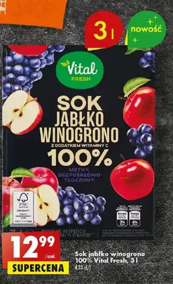 Biedronka Vital Fresh, Sok jabłko winogrono 100% 3l oferta