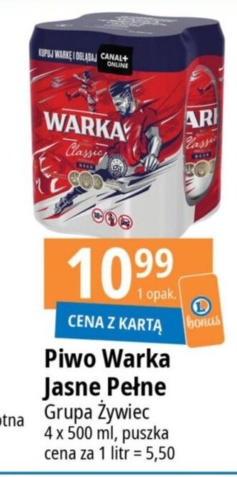 E.Leclerc Piwo Warka Jasne Pełne 4 x 500 ml oferta