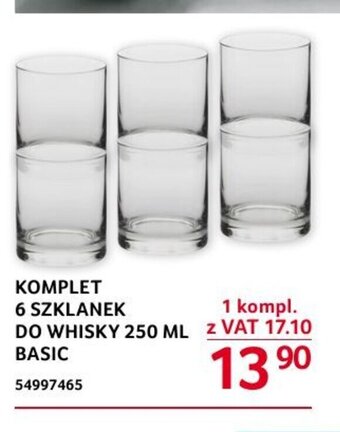 Selgros KOMPLET 6 SZKLANEK DO WHISKY 250 ML BASIC oferta