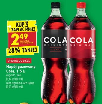 Biedronka napój gazowany Cola Original, Zero 1,5l oferta
