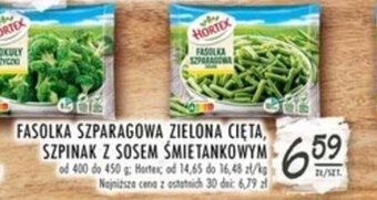 Stokrotka HORTEX FASOLKA SZPARAGOWA ZIELONA CIĘTA, SZPINAK Z SOSEM ŚMIETANKOWYM od 400 do 450g oferta