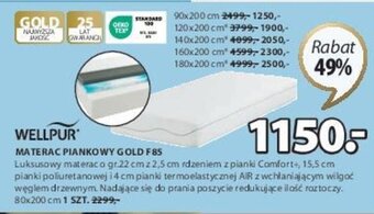 JYSK WELLPUR MATERAC PIANKOWY GOLD F85 80x200cm oferta
