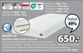 JYSK DREAMZONE MATERAC SPRĘŻYNOWY PLUS S55 80x200cm oferta