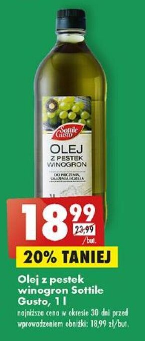 Biedronka Olej z pestek winogron Sottile Gusto, 1 l oferta