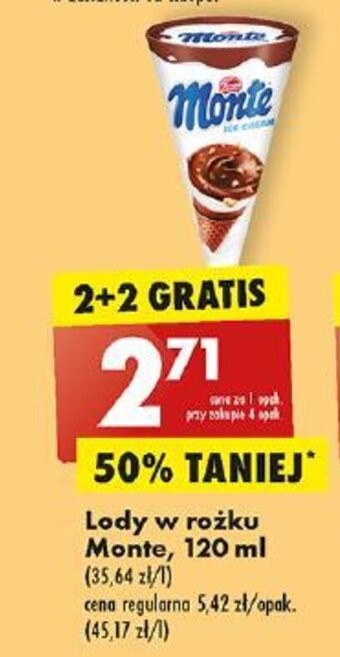 Biedronka Lody w rożku Monte, 120 ml oferta
