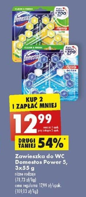 Biedronka Zawieszka do WC Domestos Power 5, 3x55 g oferta