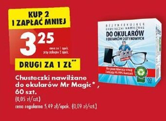 Biedronka Chusteczki nawilżane do okularów Mr Magic*, 60 szt. oferta