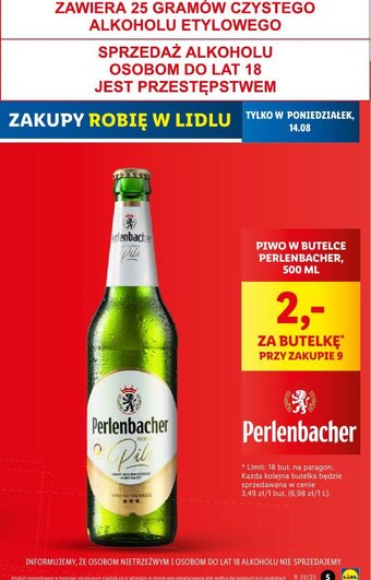 Lidl PIWO W BUTELCE PERLENBACHER, 500 ML 2 ZA BUTELKĘ PRZY ZAKUPIE 9 oferta