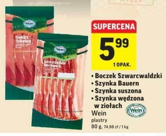 Intermarche Boczek Szwarcwaldzki, Szynka Bauern, Szynka suszona, Szynka wędzona Wein 80g oferta
