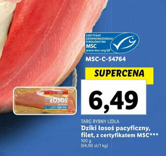 Lidl Dziki łosoś pacyficzny, filet, z certyfikatem MSC*** 100 g oferta