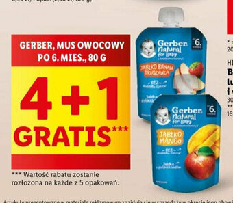 Lidl GERBER, MUS OWOCOWY PO 6. MIES., 80 G 4+1 GRATIS*** oferta