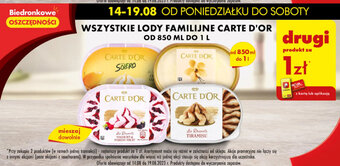 Biedronka WSZYSTKIE LODY FAMILIJNE CARTE D'OR od 850 ml do 1 l drugi produkt za 1zł oferta