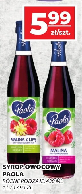 Top Market SYROP OWOCOWY PAOLA 430 ML oferta