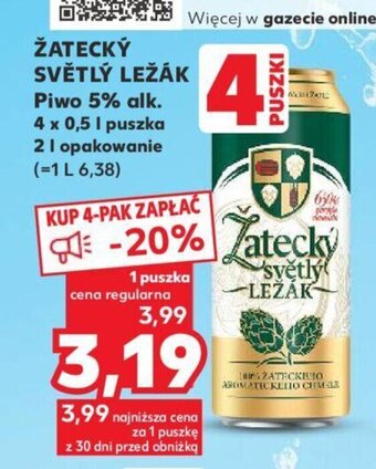 Kaufland ŽATECKÝ SVĚTLÝ LEŽÁK Piwo 5% alk. 4 x 0,5 l oferta