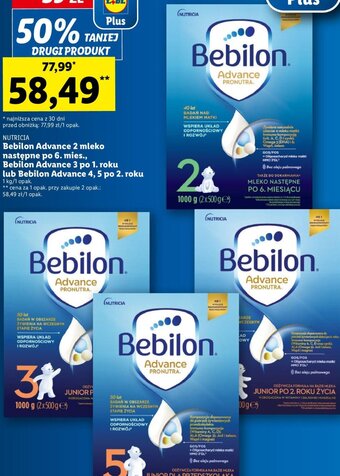 Lidl Bebilon Advance 2 mleko następne po 6. mies., Bebilon Advance 3 po 1. roku lub Bebilon Advance 4, 5 po 2. roku oferta