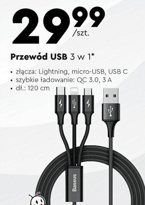 Biedronka Kabel usb 3w1 1.2m oferta