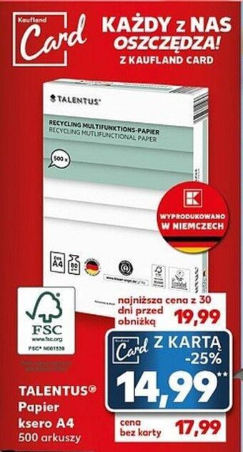 Kaufland TALENTUS Papier ksero A4 500 arkuszy oferta