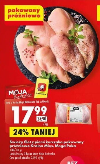 Biedronka Świeży filet z piersi kurczaka pakowany próżniowo Kraina Mięs, 1kg oferta