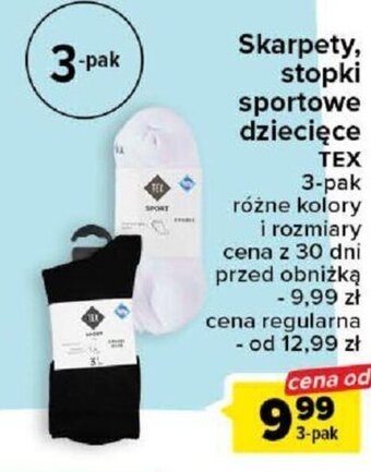 Carrefour Skarpety, stopki sportowe dziecięce TEX 3-pak oferta