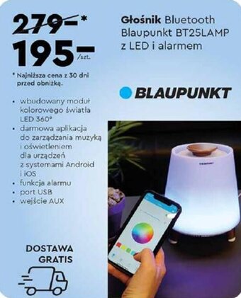 Głośnik Bluetooth Blaupunkt BT25LAMP z LED i alarmem