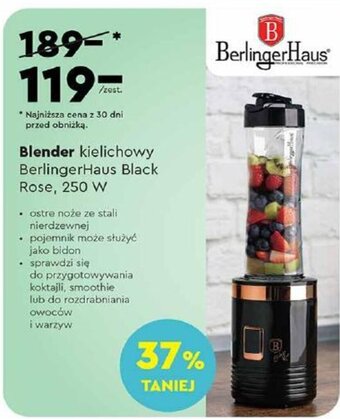 Biedronka Blender kielichowy BerlingerHaus Black Rose, 250 W oferta