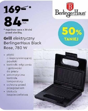 Biedronka Grill elektryczny BerlingerHaus Black Rose, 780 W oferta