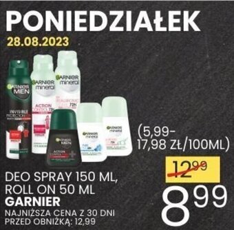 Wafelek DEO SPRAY 150 ML, ROLL ON 50 ML GARNIER oferta