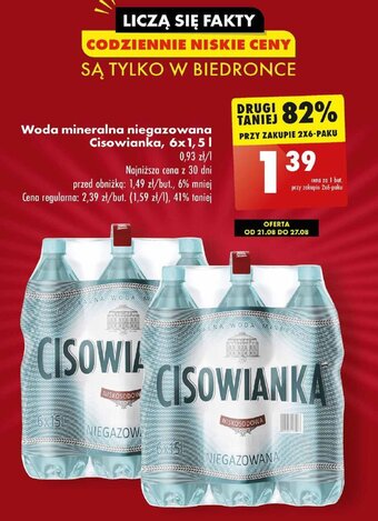 Biedronka Woda mineralna niegazowana Cisowianka, 6x1,5 l oferta