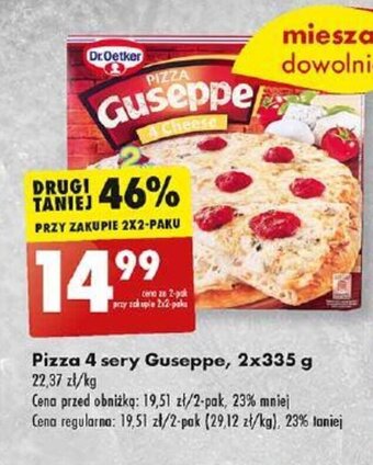 Biedronka Pizza 4 sery Guseppe, 2x335 g oferta