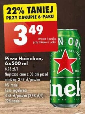 Biedronka Piwo Heineken, 6x500 ml oferta