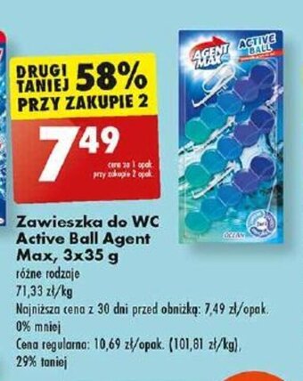 Biedronka Zawieszka do WC Active Ball Agent Max, 3x35 g oferta