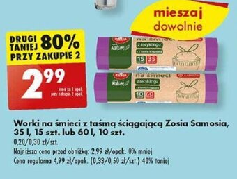 Biedronka Worki na śmieci z taśmą ściągającą Zosia Samosia, 35 l, 15 szt. lub 60 l, 10 szt. oferta