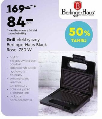 Biedronka Grill elektryczny BerlingerHaus Black Rose, 780 W oferta