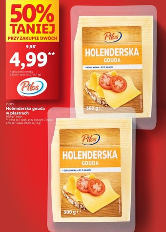 Lidl Holenderska gouda w plastrach 300 g oferta