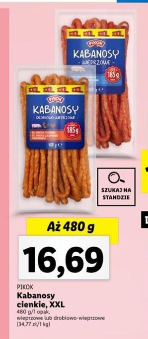 Lidl Kabanosy cienkie, XXL 480 g oferta